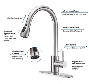 Robinet de cuisine en acier inoxydable 304, mitigeur de cuisine moderne en laiton avec douchette extractible pour évier - Product Image 6