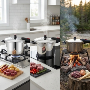 Casserole à pression en acier inoxydable <span class=keywords><strong>pas</strong></span> chère en gros avec surface antiadhésive, 3-10L, CE UL pour cuisinière à gaz et à induction OEM ODM - Product Image 3