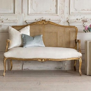 Hot Selling Farmhouse Vintage Classic Wood <b>Rattan</b>/cane Fabric love Seat Living Room Designs - Product Image 4