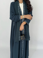 Ensemble Abaya Ouverte en Laine Imprimée de Luxe et Élégante avec Hijab à Motif Floral, Robe Longue Cardigan pour Femme, Kimono Kaftan Modeste Musulman de Dubaï