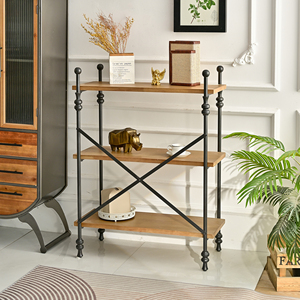 Home Living Room Vintage 3-Tier Metal Wood Storage <b>Corner</b> Shelf for Home Office - Product Image 3