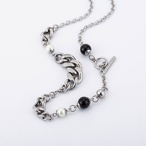 Collar de cadena de perlas con cuentas geométricas estilo punk europeo americano para hombres y mujeres, joyería de moda para fiestas, aleación de zinc XYN0040 - Product Image 3