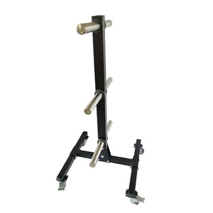 Black Steel <strong>Barbell</strong> Weight Bumper Plate Holder Rack Tree <strong>Barbell</strong> Bar Storage Rack with <strong>Handle</strong> Wheels - Product Image 1