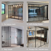 Porte coulissante intérieure à fermeture douce avec cadre en aluminium pour hôtel, appartement, bureau ou projet commercial