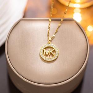 Wholesale New Fashion Hip Hop Women's Stainless Steel Choker <strong>Necklace</strong> with Diamond <strong>Coin</strong> Letter 'MK' Pendant - Product Image 2