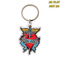 Porte-clés en acrylique motif tatouage Cœur ailé et épée, Cœur saignant rouge avec roses, Bannière bleue et ailes dorées, Breloque transparente durable