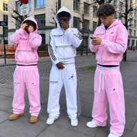 Ensembles de survêtements personnalisés pour hommes, en molleton épais, avec sweat à capuche zippé et pantalon de survêtement, 100% coton de haute qualité, coupe oversize, broderie rayée