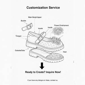 Xinzirain कस्टम चमड़े की महिला मंच गोल टो पुष्प हीरा पैटर्न समायोज्य बकसुआ स्ट्रैप विंटेज मैरी जेन जूते - Product Image 2