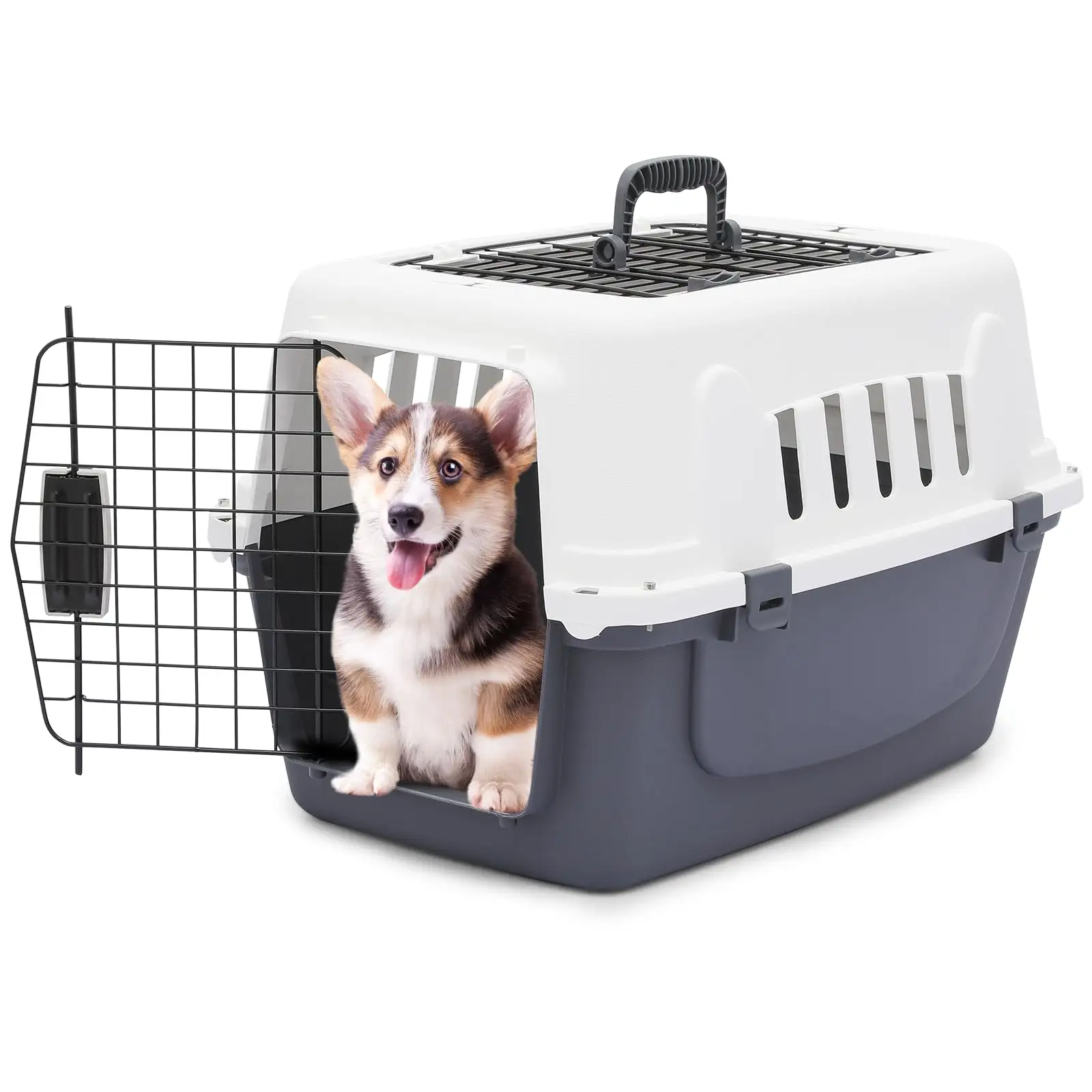 Triangle-Shaped Plastic Kennels Rolling Airline Approved Pet Carrier with Wire Door Stainless Steel Travel Dog Crate for Cats