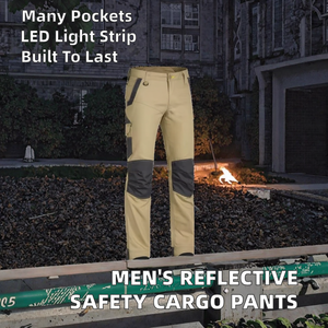 กางเกงคาร์โก้คุณภาพสูง OEM ODM ผลิตจากโพลีเอสเตอร์ 100% ทรงตรง มาตรฐานความปลอดภัย ANSI Class 3 พร้อมไฟ LED หลายกระเป๋า สำหรับผู้ชาย ไซส์ 5XL - Product Image 2