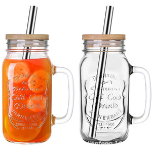 Vente en gros 16oz 500ml vide crâne forme <span class=keywords><strong>verre</strong></span> Mason pot à boire Mason poignée en <span class=keywords><strong>verre</strong></span> tasse <span class=keywords><strong>avec</strong></span> couvercle en métal <span class=keywords><strong>paille</strong></span> - Product Image 2