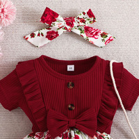 Robe de bébé fille princesse à manches courtes en coton à fleurs avec nœud mignon