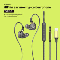 Écouteurs de jeu filaires Type-C 3,5 mm avec micro à 3 boutons, moniteur intra-auriculaire Hi-Fi transparent, écouteurs supra-auriculaires à fiche plaquée or