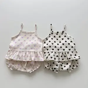 Infant Toddlers Baby Clothes Sets Kids Children Love suspender doll shirt shorts With Pants Outfit Clothes Set