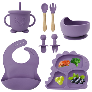 Juego de Alimentación para Bebés de Silicona Ecológica de 9 Colores con Plato, Tazón, Cuchara y Babero con Succión - Product Image 4