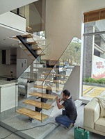 Escalier droit en acier robuste sur mesure, avec marches en bois en option, revêtement poudré, garde-corps, certifié CE, pour loft, villa, duplex, grenier, maison
