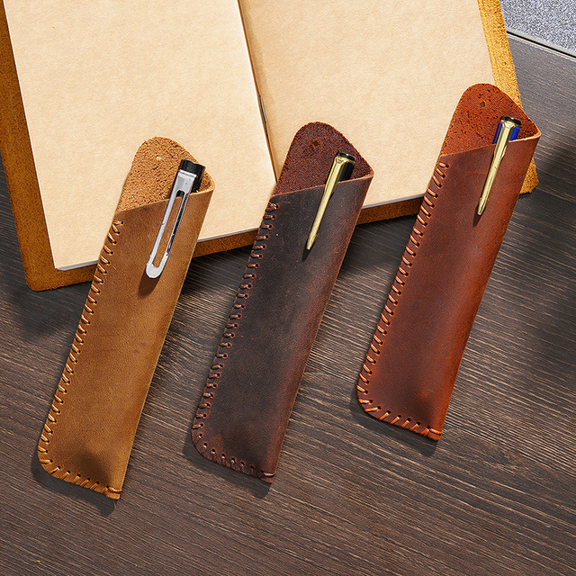 Wholesale Original Top Layer Cowhide Genuine Leather Pen Case Simple Personality Retro Handmade  Creative Gift Protective