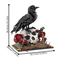 Funbuild Set Blok Bangunan Kreatif Halloween, Tengkorak Gagak Hitam, Mawar Merah, Batu Bata, Dekorasi Gotik, Model DIY