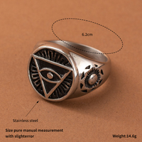 Bague Chevalière en Acier Inoxydable pour Homme, Style Rétro, avec Gravure Œil Qui Tout Voit, Triangle et Soleil, Amulette Punk Biker