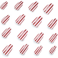 Ongles press-on courts en amande, rayés rouge et blanc, style color-block, simples, très demandés à l'international, en stock, commande en gros, logo personnalisé