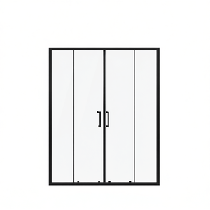 Puerta de Ducha Corredera Doble Negra Mate, Vidrio Templado de 6 mm, Diseño Minimalista sin Marco - Product Image 1