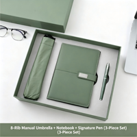 Ensemble cadeau promotionnel avec logo personnalisé, carnet, parapluie, stylo, kit de cadeaux, journal A5 en PU, stylo pliant résistant à la pluie et au vent, boîte
