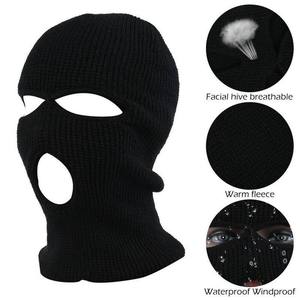 Máscara de esquí de punto de 3 agujeros con logotipo personalizado Gorro de pasamontañas de invierno de doble capa Cubierta de cara completa Máscara de esquí cálida para clima frío - Product Image 3