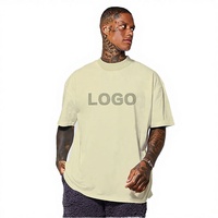 Kaos oblong pria oversized model mock neck, rajutan katun berat 100%, polos, custom, gaya streetwear, grosir