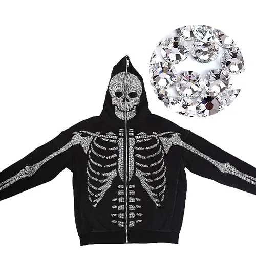 custom rhinestone heat transfer pattern top quality oversized diamond full zip up hoodies