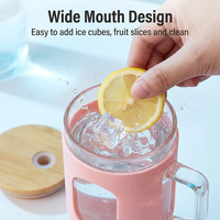 Gobelet en verre borosilicate de 32 oz avec poignée, grande capacité, pour voyage et fête, couvercle en bambou, pour hydratation au bureau