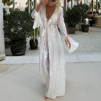 Enyami blanc robes décontractées 2 pièces femmes étirement cravate vacances transparent correspondant pantalon ensembles dames costume ensembles