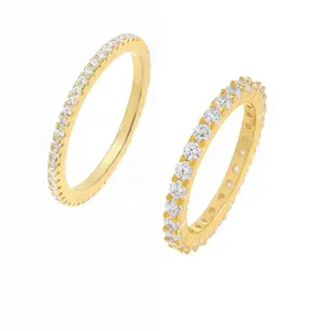 Gemnel classic diamond eternity band engagement and wedding gold vermeil ring set