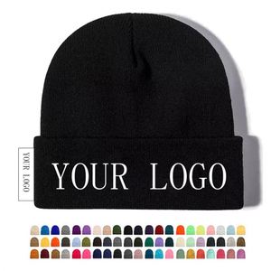 Gorros de Invierno Cálidos de Fibra Acrílica de Color Sólido al por Mayor con Logotipo Personalizado Bordado, Gorros Tejidos - Product Image 1