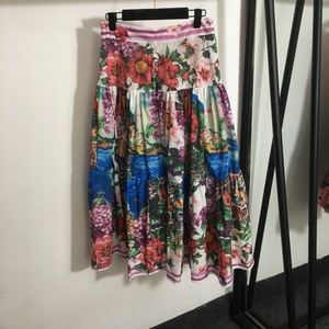 Nouvelle jupe midi taille haute style sicilien, imprimé floral coloré, grande jupe évasée respirante mi-longue pour les vacances - Product Image 6