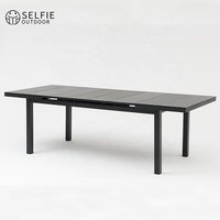 Ensemble de table et chaises de salle à manger d'extérieur en aluminium de style moderne, avec plateau en verre trempé résistant aux intempéries, 6 places, meubles d'extérieur en aluminium fritté