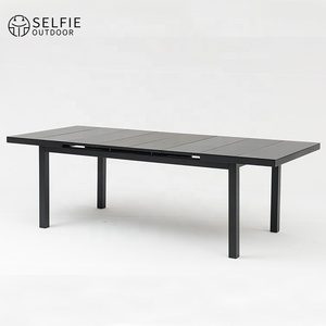 Moderno Juego de Mesa de Comedor para Exterior con Marco de Aluminio y Vidrio Templado, 6 Sillas, Cubierta de Piedra Sinterizada, para Patio, Parque, Hotel, Villa - Product Image 2