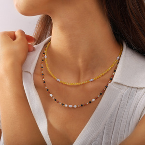 Beaded <b>Necklace</b> For Women Multilayer Bohemian Style With Yellow White Blue <b>Beads</b> Party Jewelry Fashion Accessory - Product Image 4