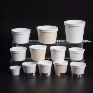 Bol en papier jetable de qualité alimentaire <span class=keywords><strong>avec</strong></span> couvercle blanc pour salade, pâtes et bol <span class=keywords><strong>Poke</strong></span> - Product Image 6