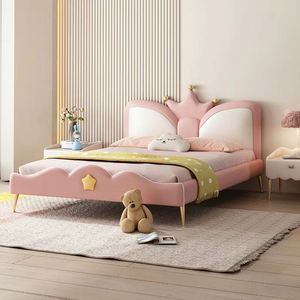 Pink Bow Princess Kids <b>Bed</b> Solid <b>Wood</b> Modern <b>Single</b> <b>Bed</b> for Girls Bedroom Cartoon Decor - Product Image 5