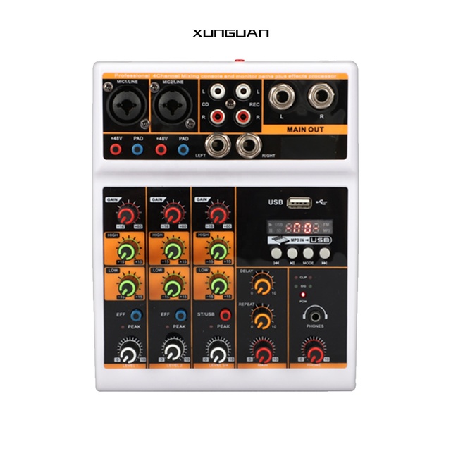 L4-USB Plastic 4 Channel Mini Console Audio Mixer Built-in Reverb Effect/48V Phantom Power/Bluet-ooth