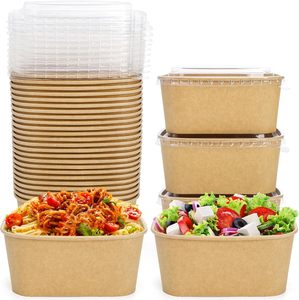 Suministro de Fábrica: Tazones de Papel Desechables Personalizados de 500ml, 650ml, 750ml, 850ml, 1000ml, Tazones para Ensalada Redondos y Cuadrados con Tapa de PET Resistente al Calor - Product Image 1