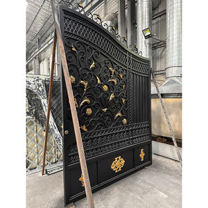 שערי כביש יוקרתיים מברזל יצוק עם פותחן חשמלי פרחים מוזהב דלת כניסה הראשית דלתות גן עבור וילות - Product Image 2