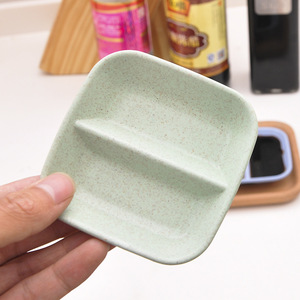 Plato para condimentos de paja de trigo con doble compartimento, cuadrado, colorido, para salsa de soja, vinagre, encurtidos, uso en fiestas. - Product Image 2