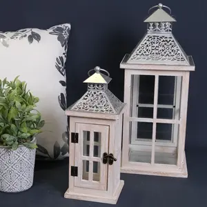 Lanternes à bougies en bois, porte-bougie, lanternes suspendues, lanterne vintage en bois - Product Image 1