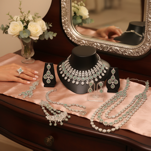 Elegant High Quality Brass Bridal Engagement Wedding Anniversary Party Ethnic Fashion <b>Set</b> Rhodium Plated Zircon Shadow Choker - Product Image 3