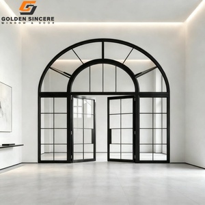 GS Modern Large Arched Top Aluminum Glass French Doors Black Crittall Style <b>Swing</b> Entrance Door - Product Image 1