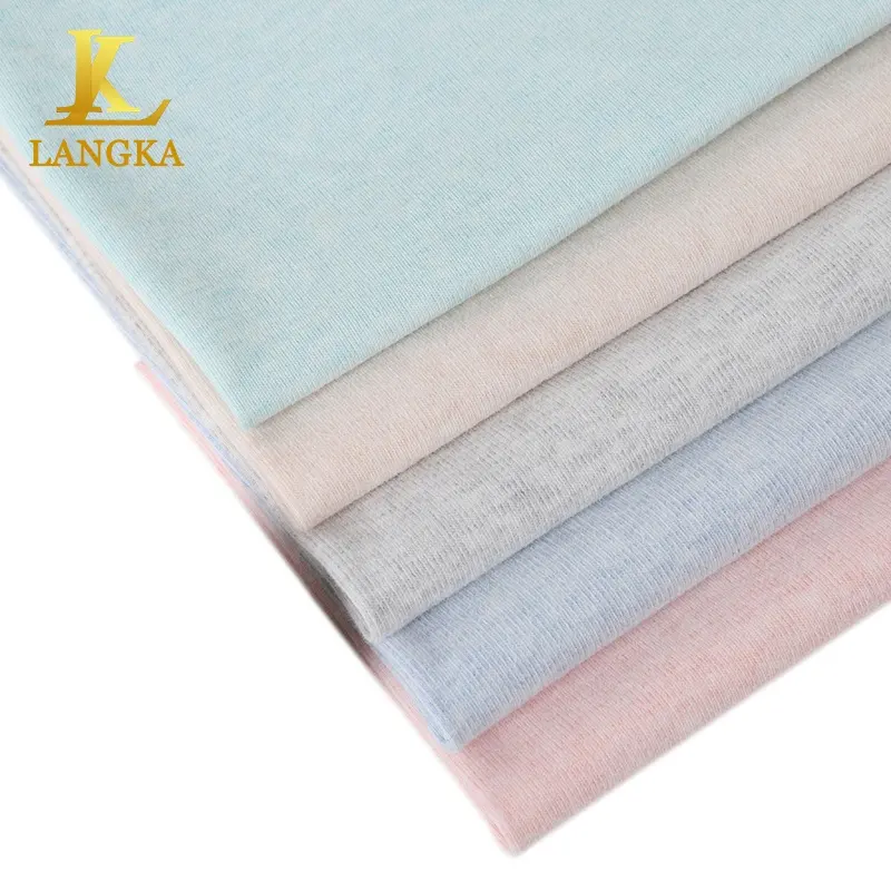 Langka 100% algodão 40S soft jersey melange 1x1 costela bloqueio trama malha tecido fabricante