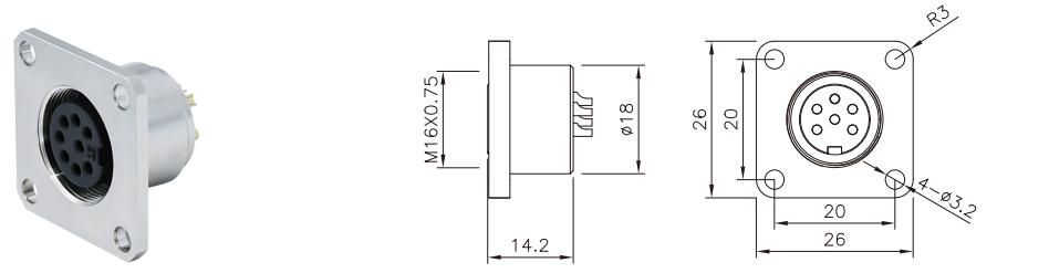 Square M16 Circular Connector Metal Screw Locking Waterproof Socket Plug