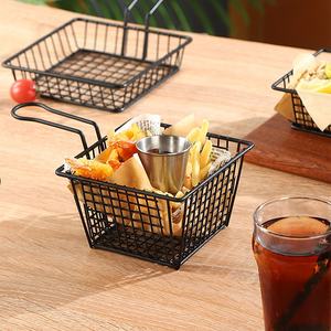 Keranjang Penggorengan Persegi Bulat dari Baja Tahan Karat untuk Kentang Goreng, Keranjang Logam Anyaman Besar Komersial untuk Penggorengan - Product Image 6