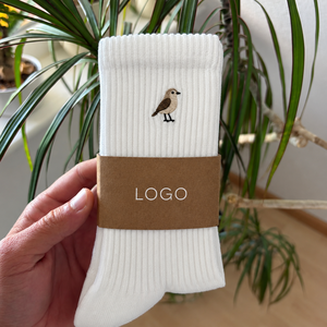 Chaussettes de sport pour homme en coton peigné premium côtelé <span class=keywords><strong>blanc</strong></span> professionnel avec logo brodé personnalisé d'<span class=keywords><strong>oiseau</strong></span> - Product Image 2